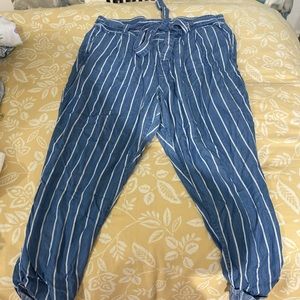 Blue, white strips, stretchy pants